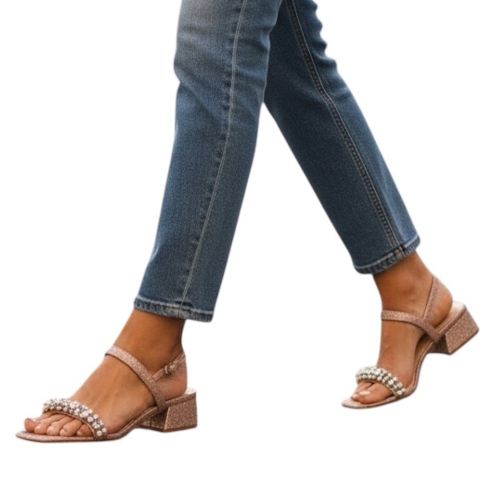 Jewel Badgley Mischka Autumn Block Heel Sandal, Rose Gold, Size 5.5